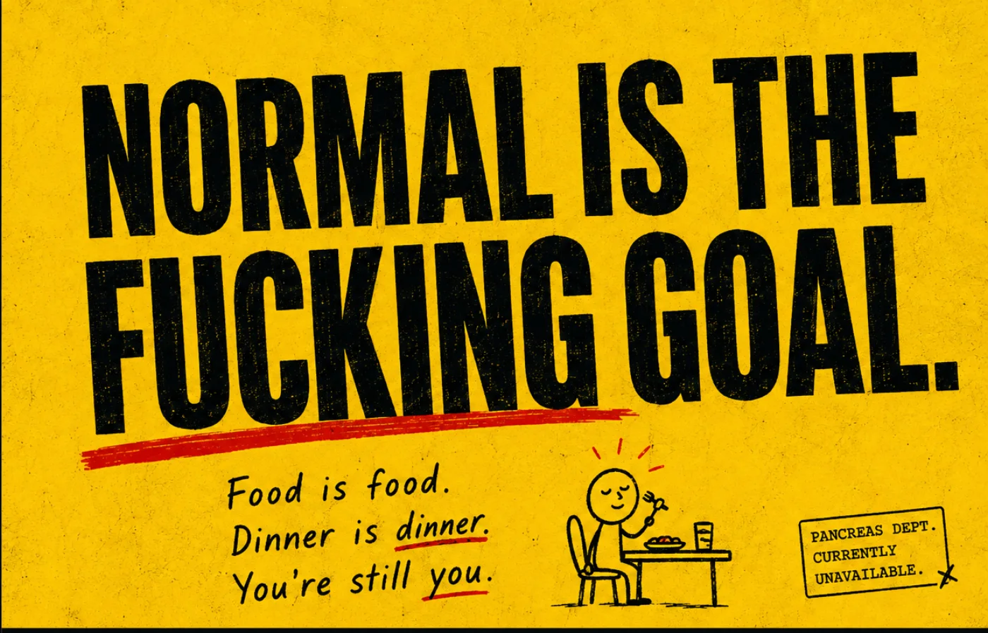 Poster: NORMAL IS THE FUCKING GOAL. Food is food. Dinner is dinner. You’re still you.
